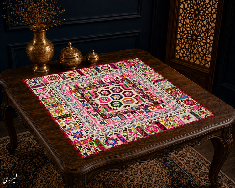 رومیزی مخمل لمینت دار ایران خاتون طرح سنتی کد ۳۹