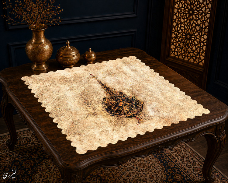 رومیزی مخمل لمینت دار ایران خاتون طرح سنتی کد ۷