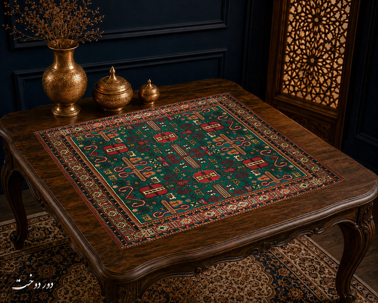 رومیزی مخمل لمینت دار ایران خاتون طرح سنتی کد ۹