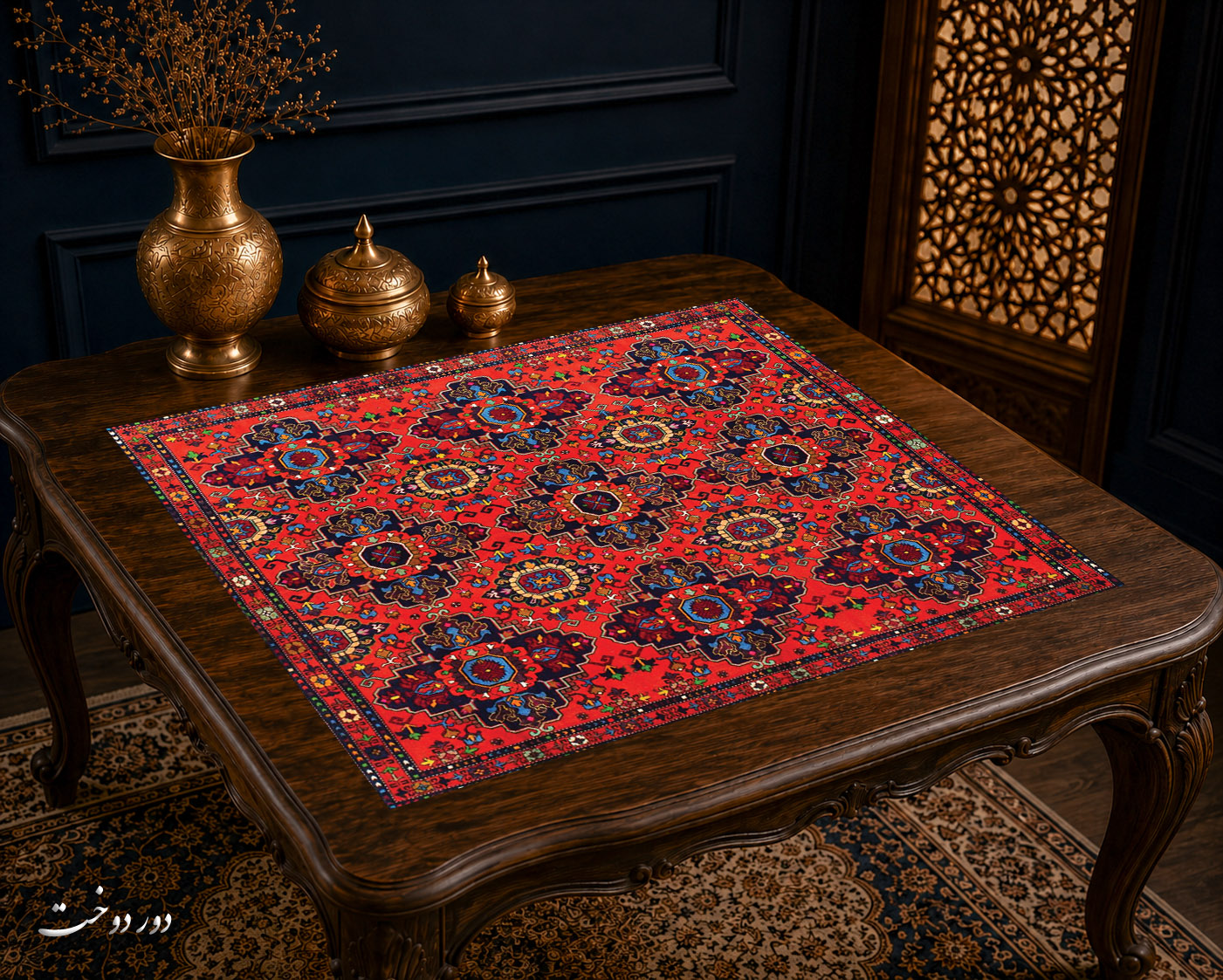 رومیزی مخمل لمینت دار ایران خاتون طرح سنتی کد ۱۰