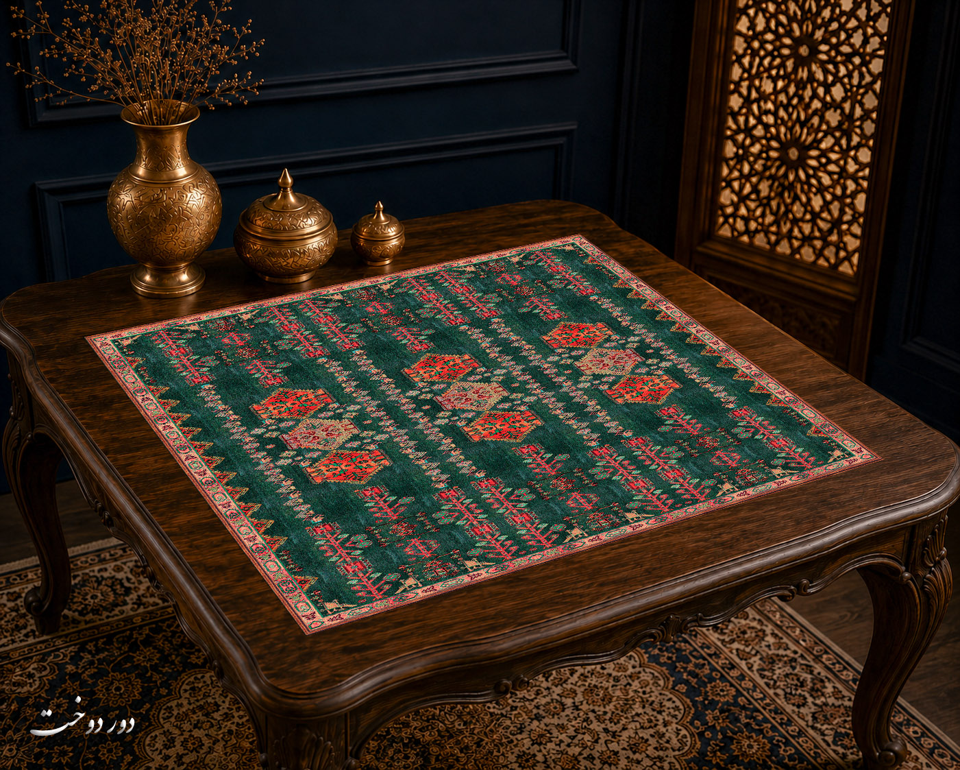 رومیزی مخمل لمینت دار ایران خاتون طرح سنتی کد ۳۱