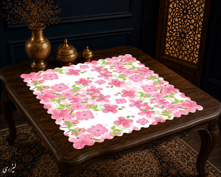 رومیزی مخمل لمینت دار ایران خاتون طرح سنتی کد ۱۴