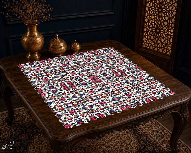 رومیزی مخمل لمینت دار ایران خاتون طرح سنتی کد ۱۵