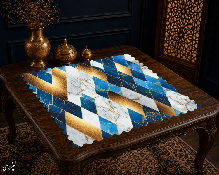 رومیزی مخمل لمینت دار ایران خاتون طرح سنتی کد ۱۹