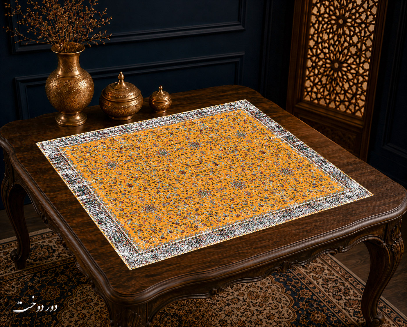 رومیزی مخمل لمینت دار ایران خاتون طرح سنتی کد ۲۰