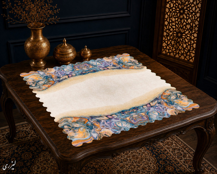 رومیزی مخمل لمینت دار ایران خاتون طرح سنتی کد ۲۱