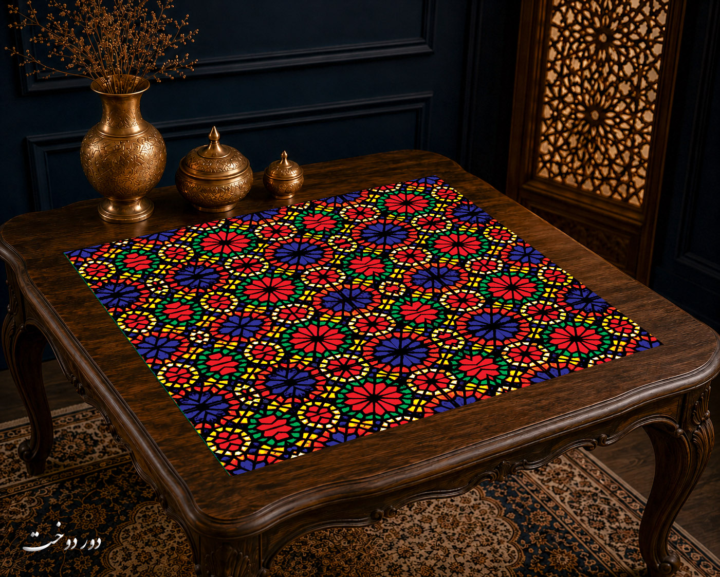 رومیزی مخمل لمینت دار ایران خاتون طرح سنتی کد ۲۲