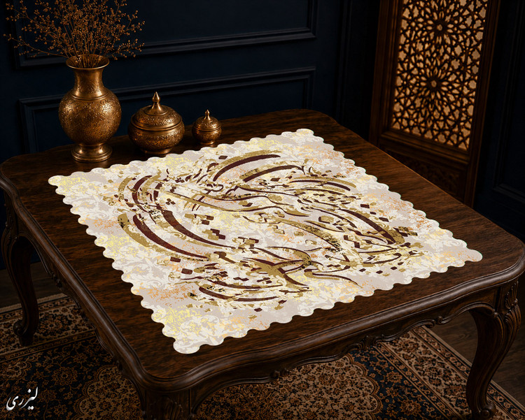 رومیزی مخمل لمینت دار ایران خاتون طرح سنتی کد ۲۳