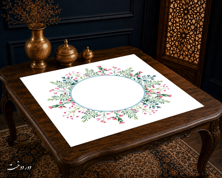 رومیزی مخمل لمینت دار ایران خاتون طرح سنتی کد ۲۵