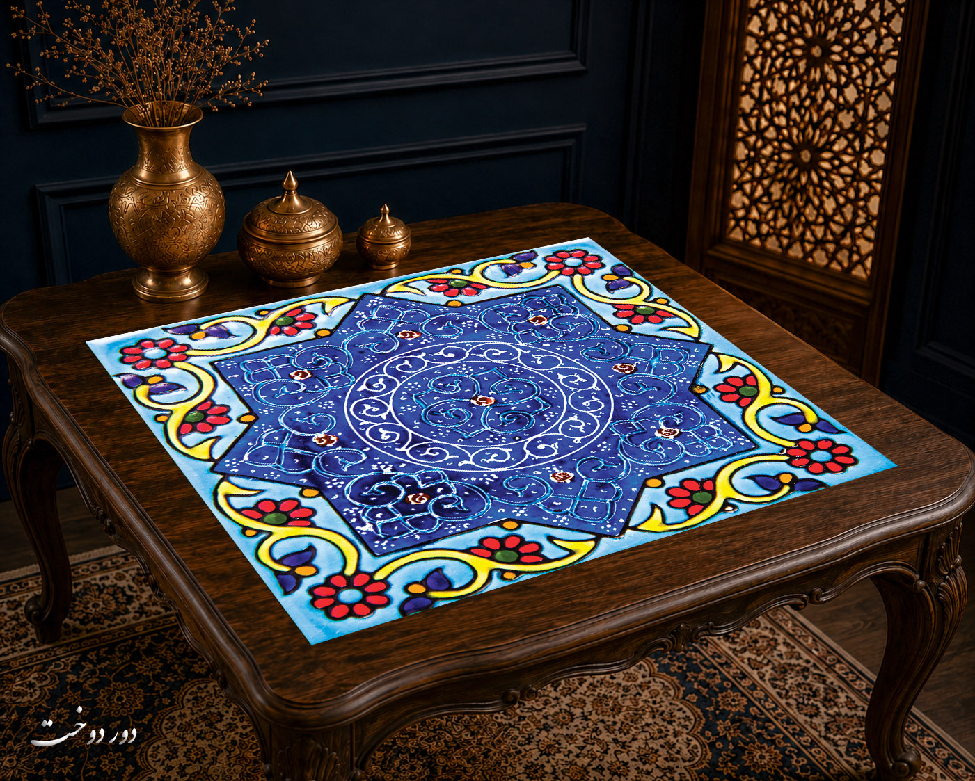 رومیزی مخمل لمینت دار ایران خاتون طرح سنتی کد ۲۶