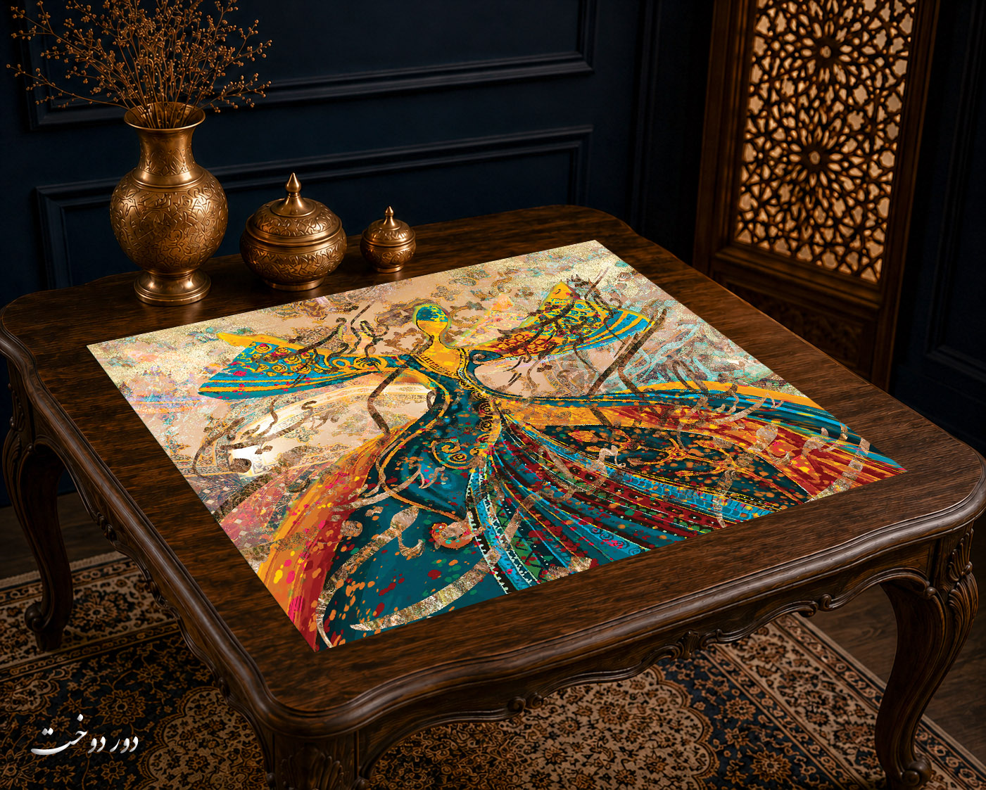 رومیزی مخمل لمینت دار ایران خاتون طرح سنتی کد ۲۷