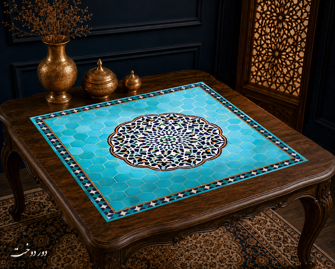 رومیزی مخمل لمینت دار ایران خاتون طرح سنتی کد ۲۸