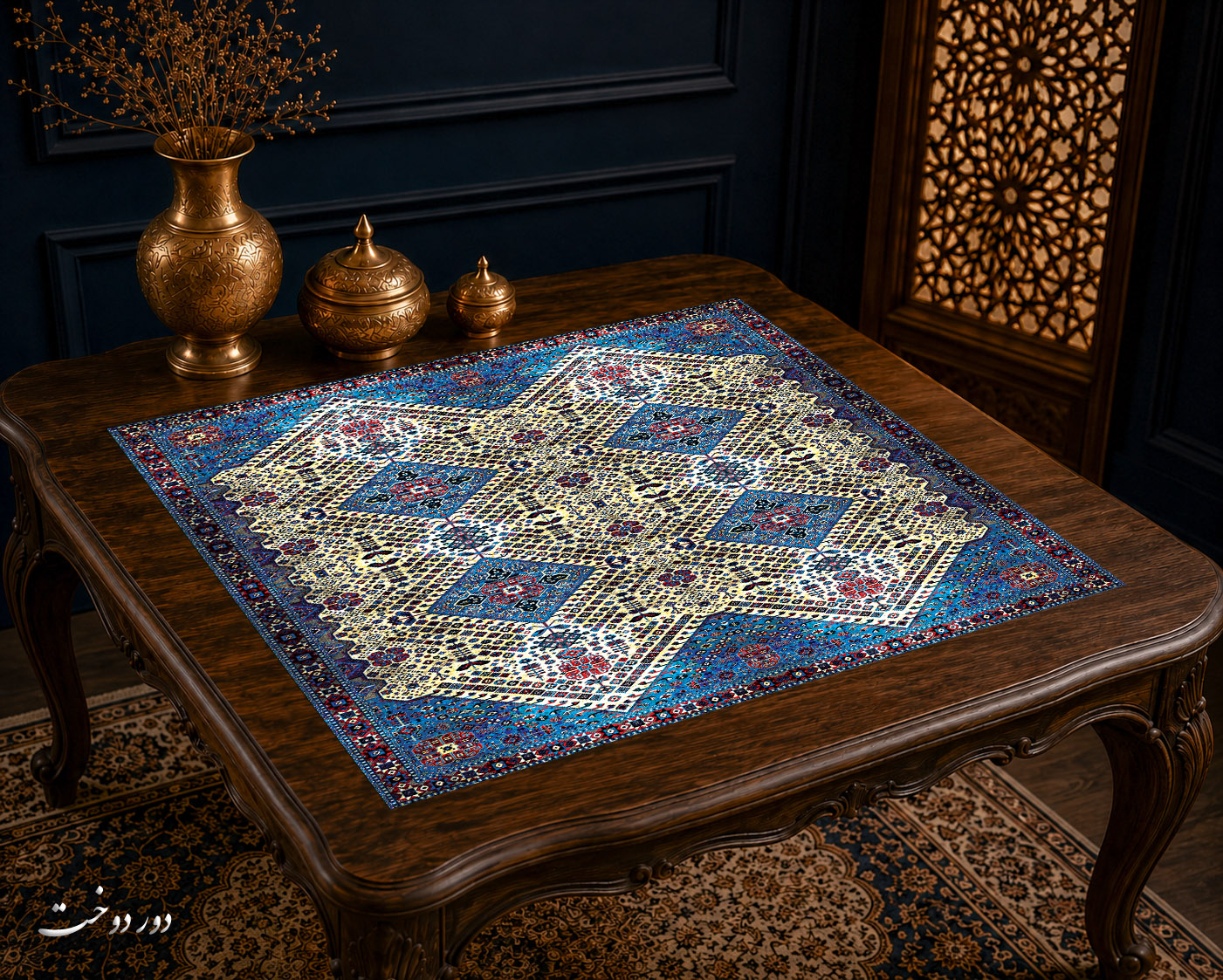 رومیزی مخمل لمینت دار ایران خاتون طرح سنتی کد ۲۹
