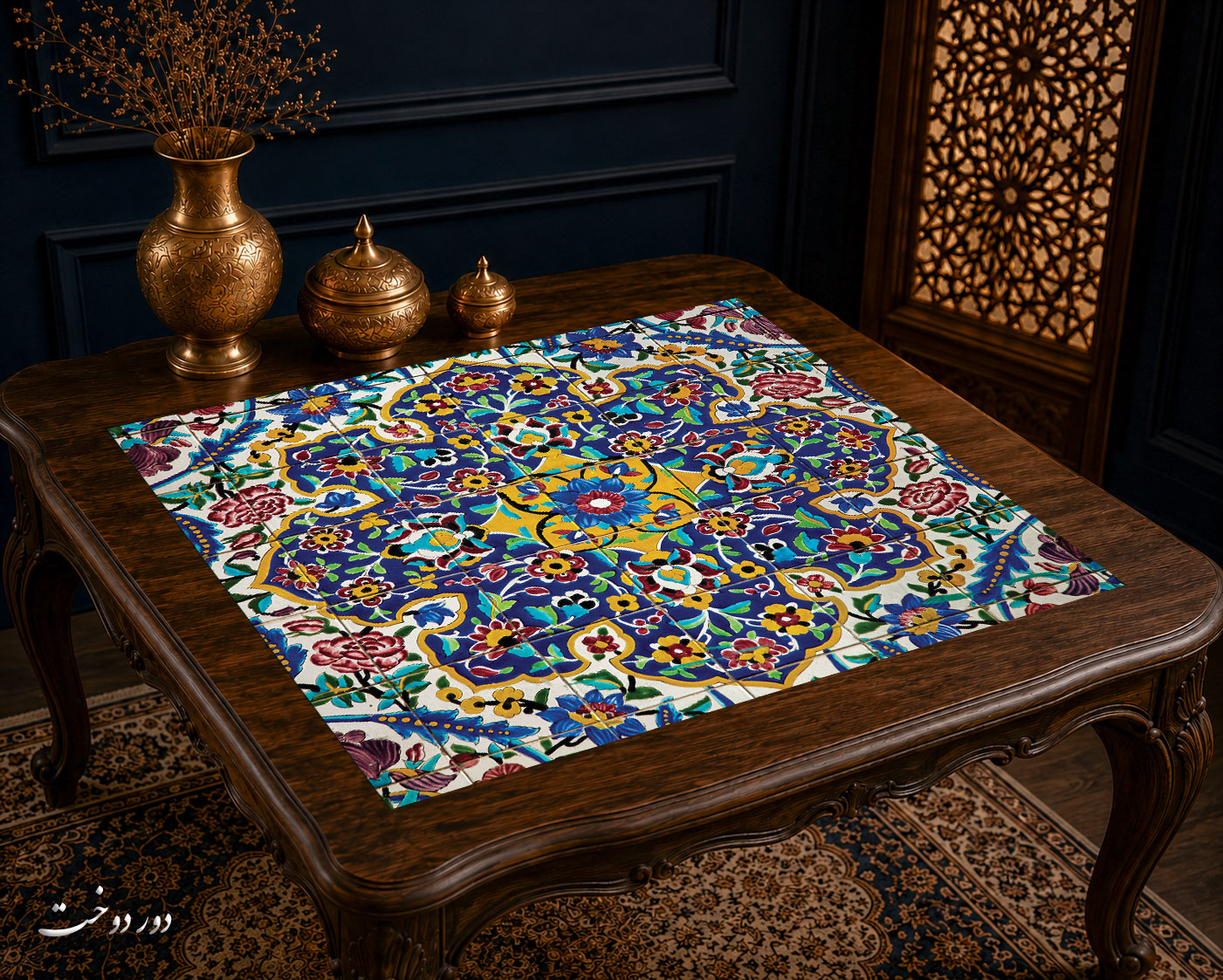 رومیزی مخمل لمینت دار ایران خاتون طرح سنتی کد ۳۰